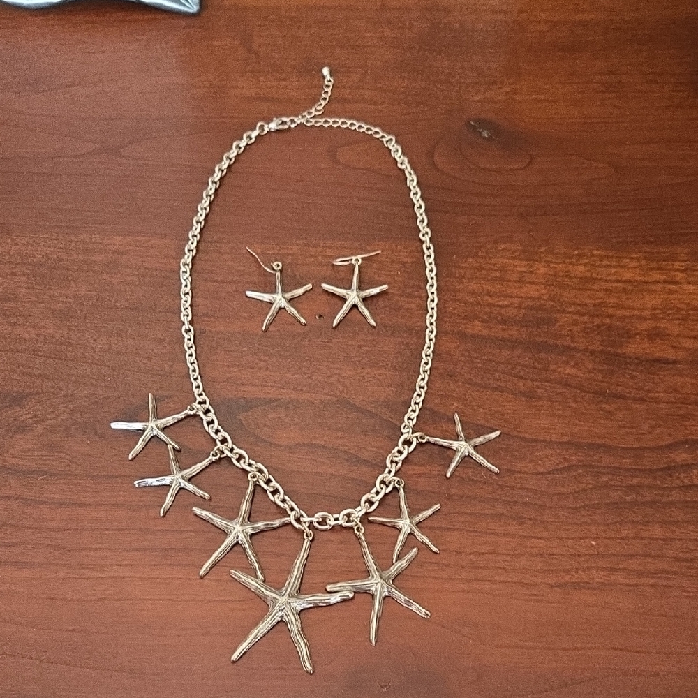 Chic Silver Starfish Necklace and Earring Set